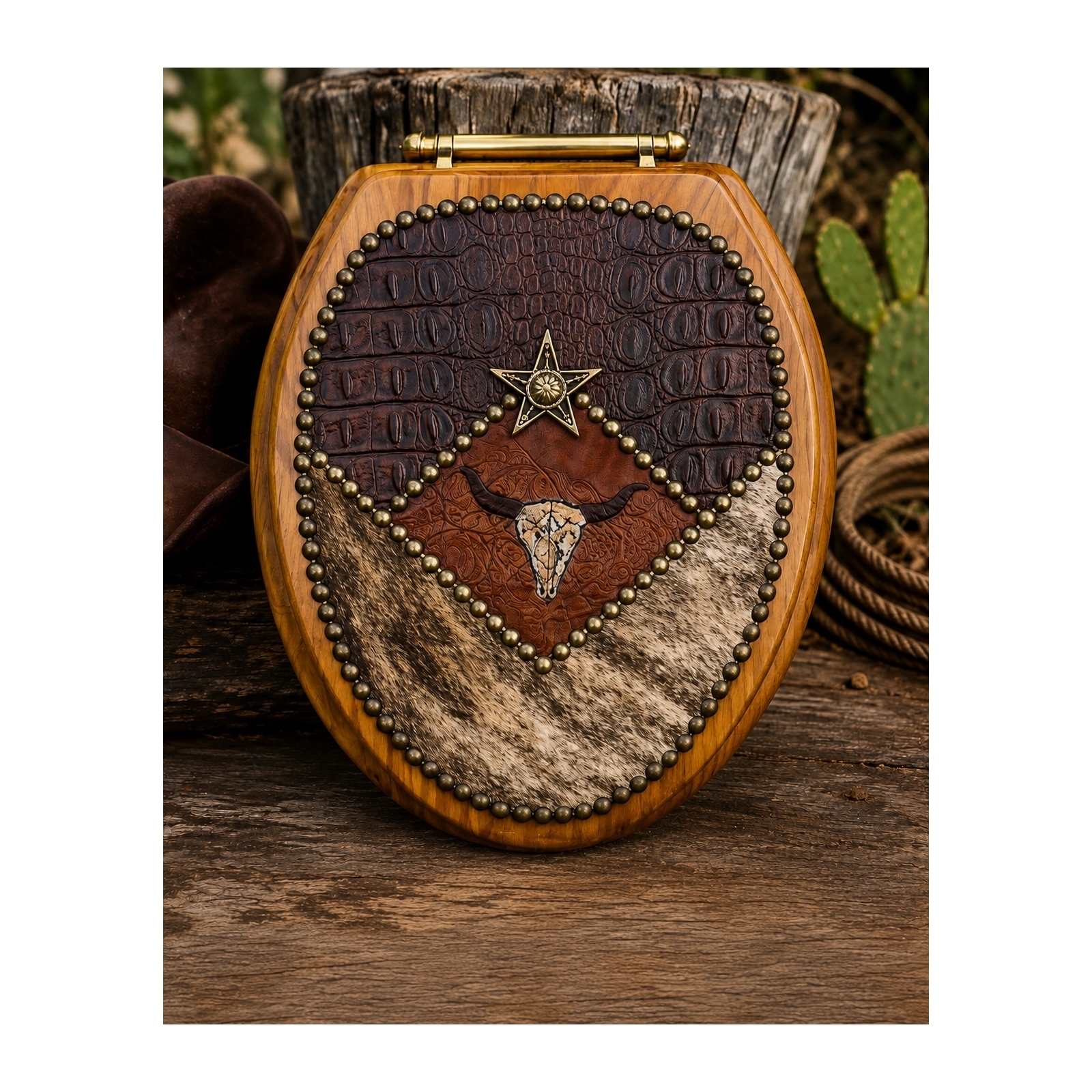 Longhorn Cowhide Alligator Leather Toilet Seat